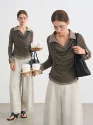 POLO Faux Two-Piece Patchwork Top
