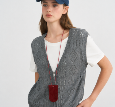 Diamond Pattern Openwork Knit Vest