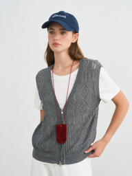 Diamond Pattern Openwork Knit Vest