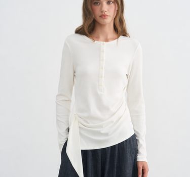 Asymmetrical Henley Long Sleeve Top