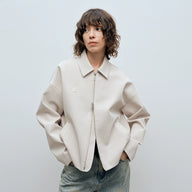 Women's standing collar casual jacket in beige