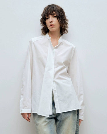 Stand-Up Collar Folded Placket Shirt: Timeless and Trendy