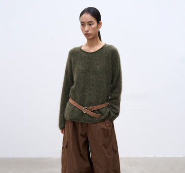 Rolled Hem Wool Pullover Sweater for Women