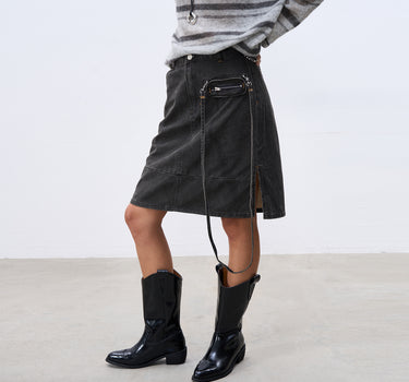 Retro Deconstructed Denim Workwear Skirt