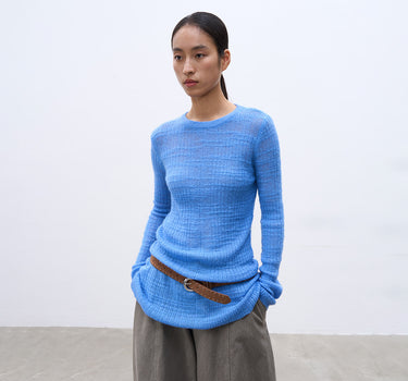 Women’s Blue Round Neck Pullover Knit Sweater