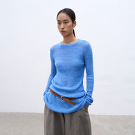 Women’s Blue Round Neck Pullover Knit Sweater