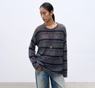 Vintage Striped Sweater with Lace-Trim Details