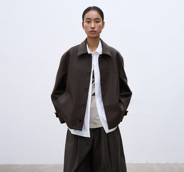 Modern Brown Leather Jacket with Clean-Cut Lapel