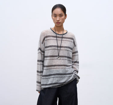 Vintage Striped Sweater with Lace-Trim Details
