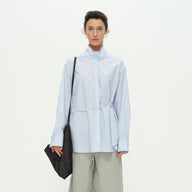 Elegant Stand-Up Collar Shirt with Waist Rope Design