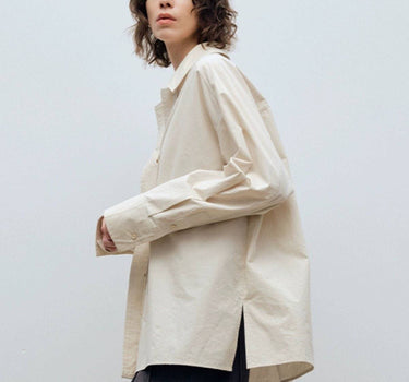 Classic Loose Fit Shirt with Rustic Wooden Buttons - CENEECHO